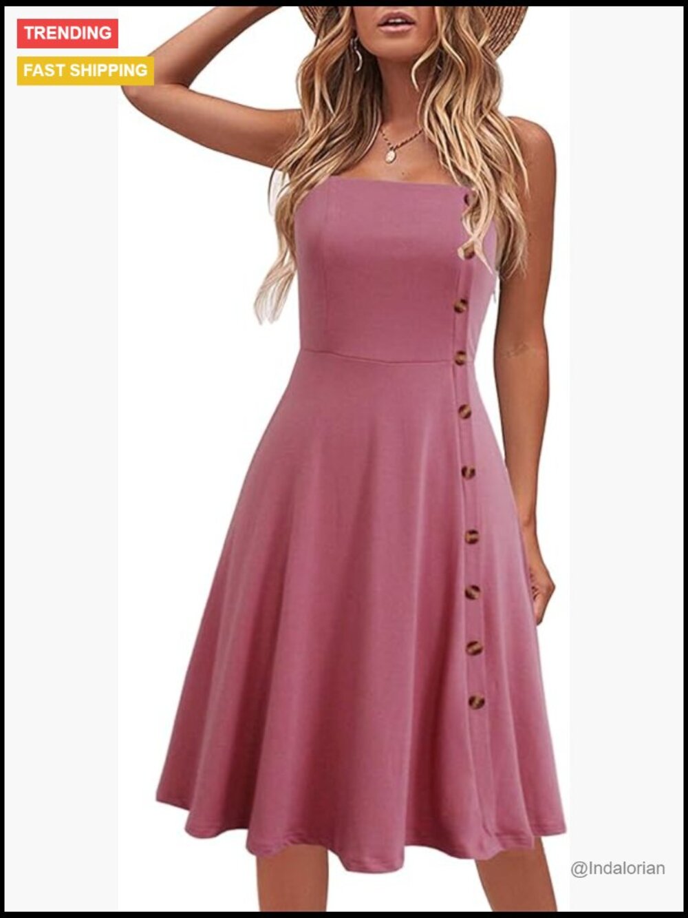 Flowy A-Line Spaghetti Strap Cotton Button Down Midi Sundress